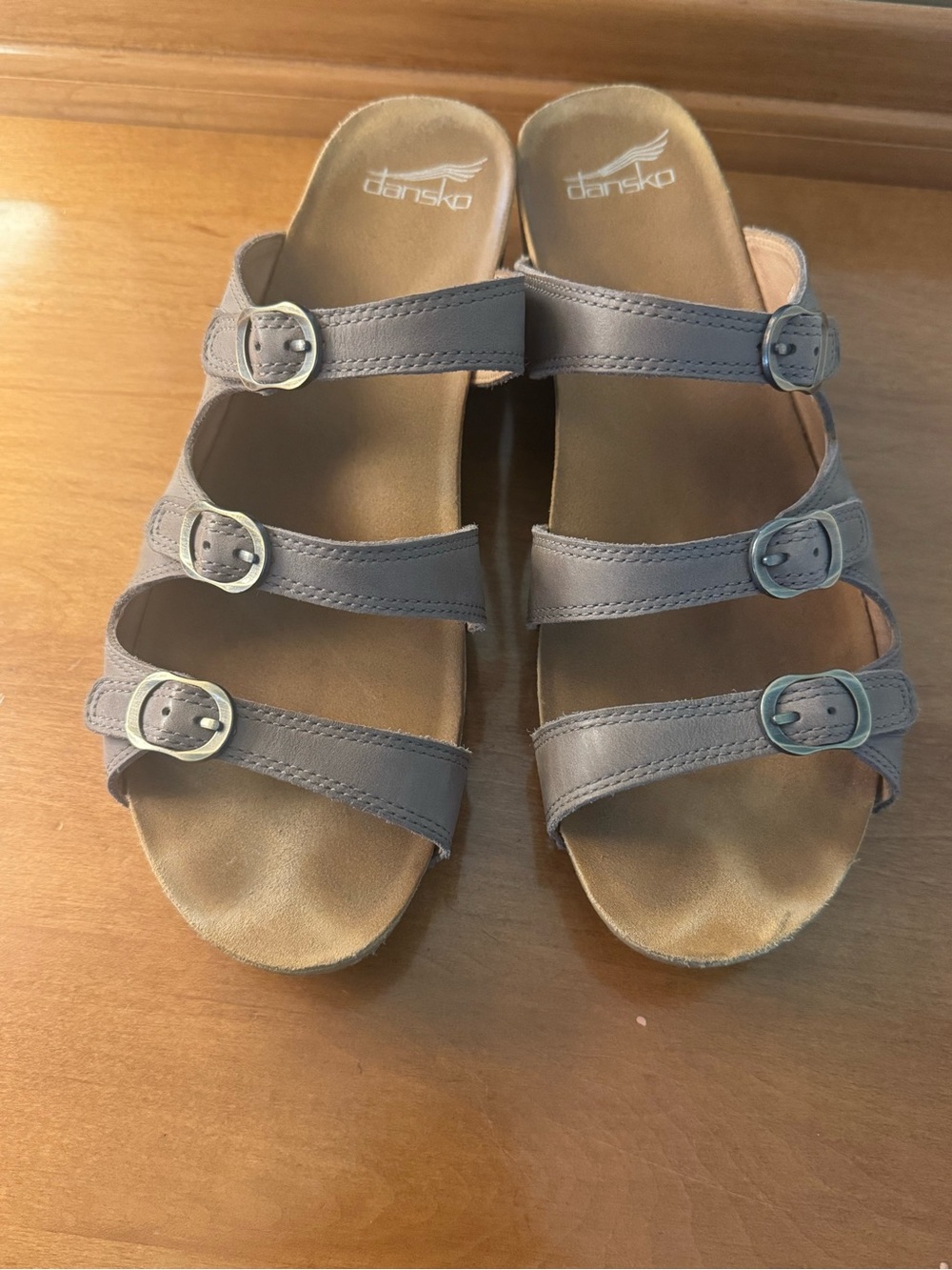 DANSKO Tarin Burnished Nubuck Wedge Sandals in Taupe